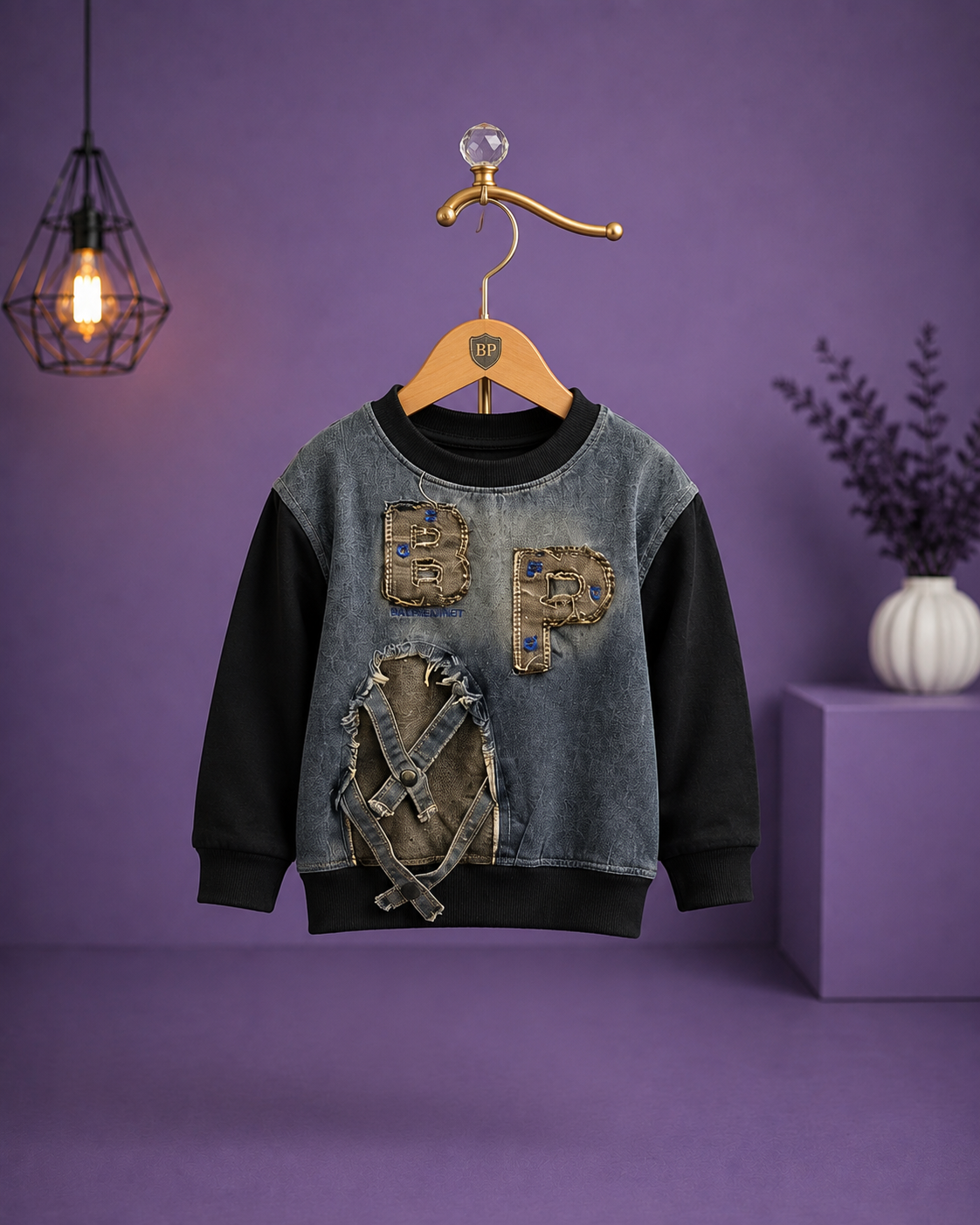 Boys Denim Patch Sweatshirt | Premium Korean Style Full Sleeve Winter Sweatshirt | 1-6 Years