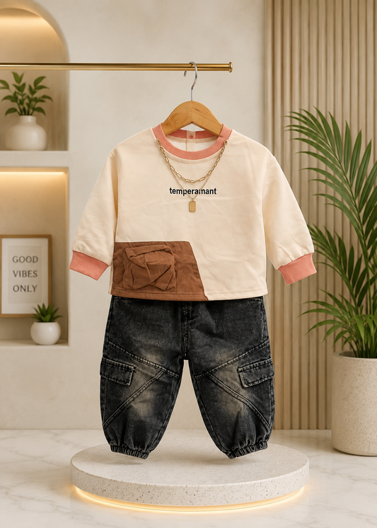 Boys Premium Cargo Co-Ord Set | Printed T-Shirt & Washed Cargo Joggers (1-6 Years)