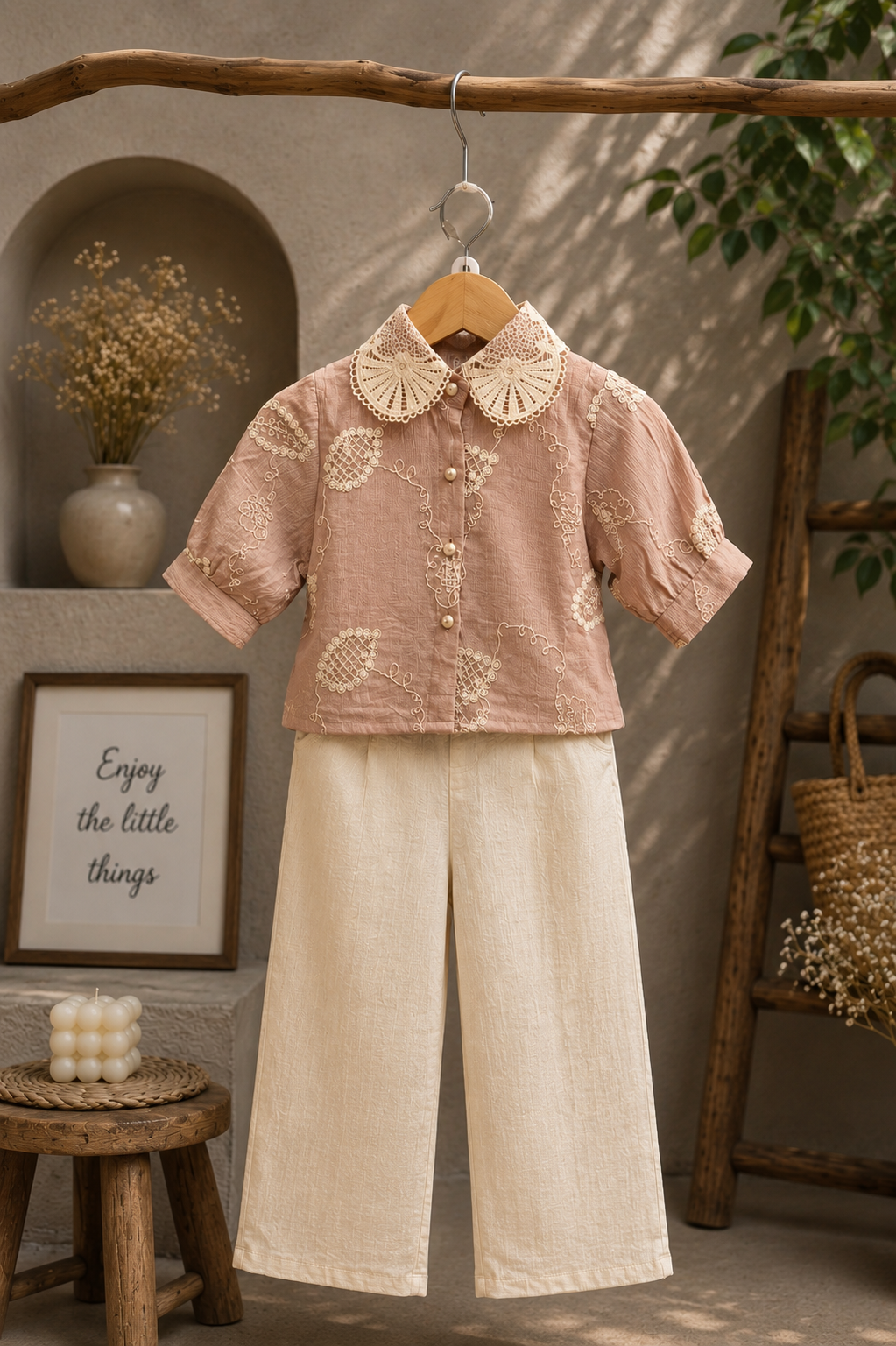 Girls Premium Embroidered Co-Ord Set with Lace Collar | Korean Style Party Wear | 1-5 Years