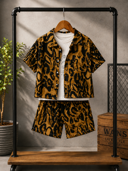 Boys Premium 3-Piece Printed Co-ord Set | Shirt + T-Shirt + Shorts | 1-6 Years