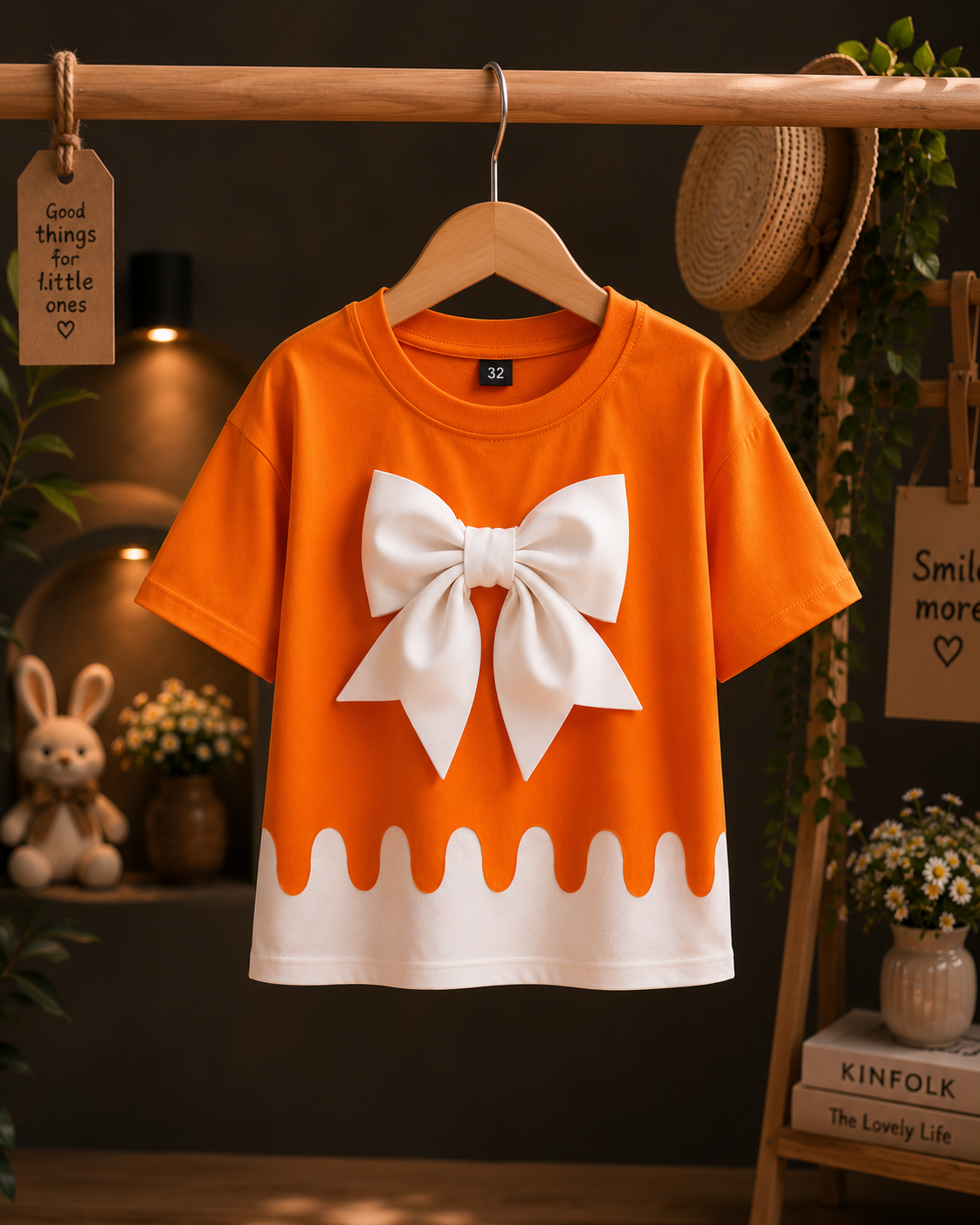 Girls Premium 3D Bow T-Shirt | Orange Half Sleeve Top | 4-11 Years