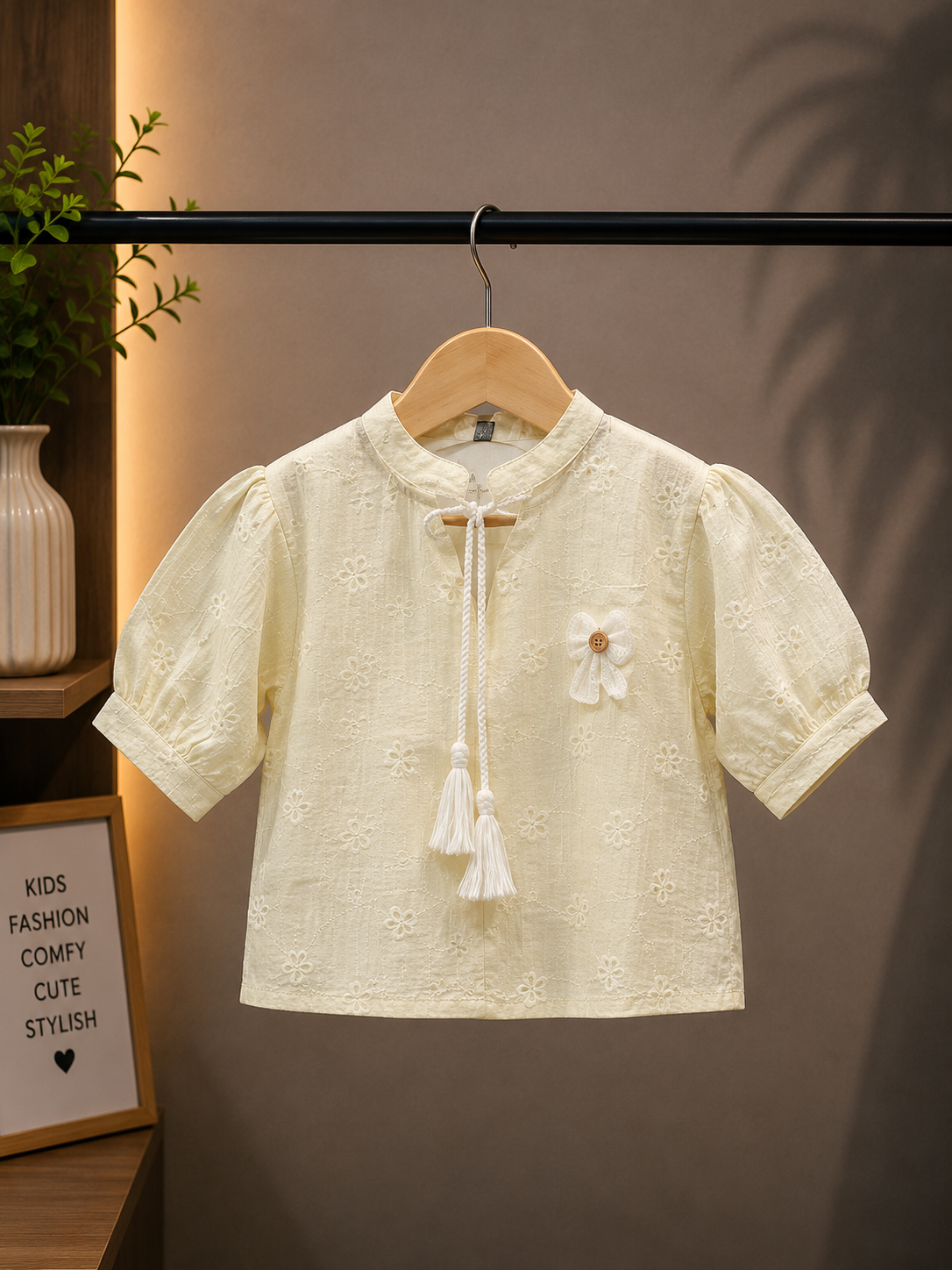 Girls Cream Embroidered Puff Sleeve Top | Casual & Festive Wear | 4-11 Years
