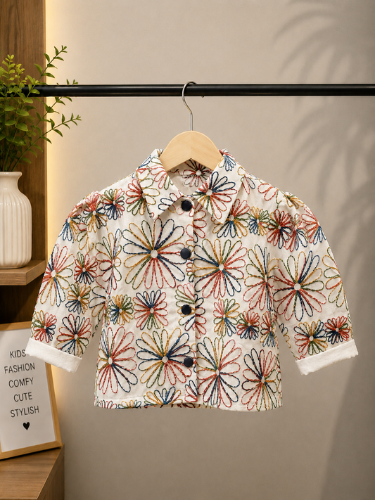 Girls Premium Floral Embroidered Shirt | Soft Cotton Blend | 4-11 Years