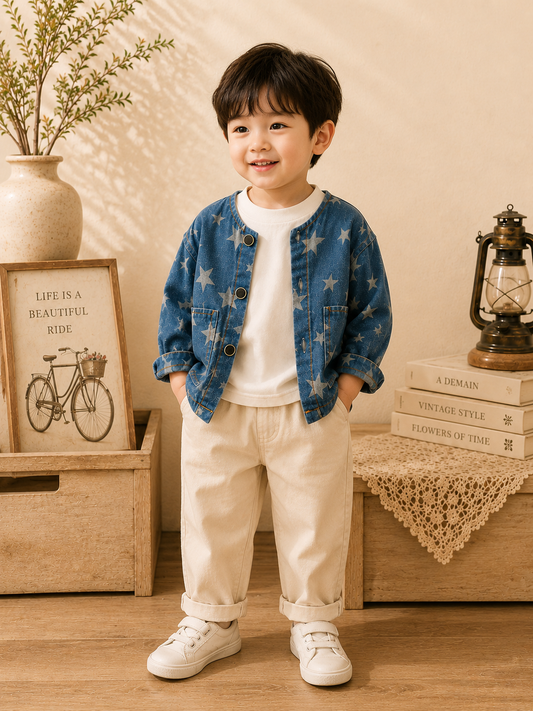 Boys Blue Star Print Denim Jacket | Premium Kids Denim Jacket | Age 2-7 Years