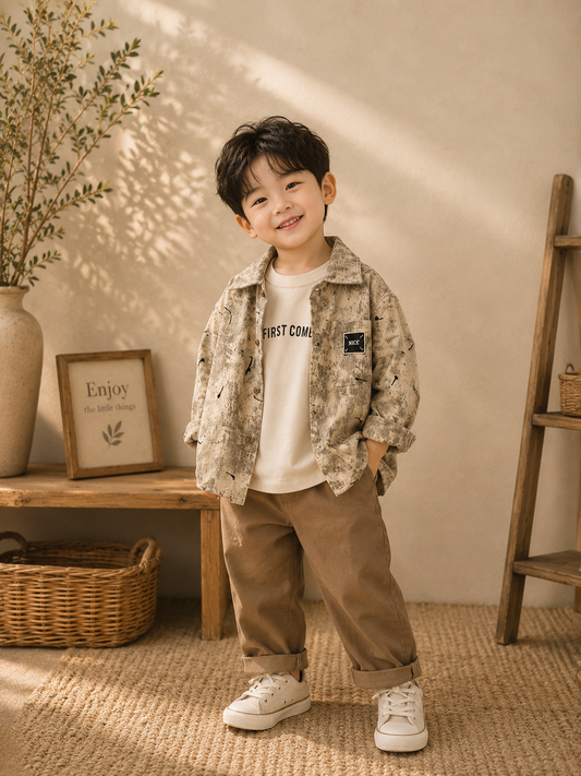 Boys Premium Printed Jacket with White T-Shirt | 2–7 Years