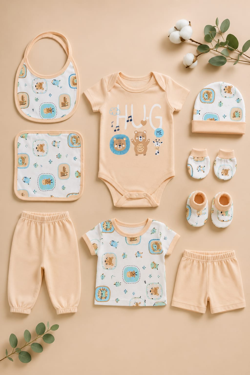 NEWBORN BABY PREMIUM 10-PIECE COTTON GIFT SET – PEACH | 0–6 MONTHS