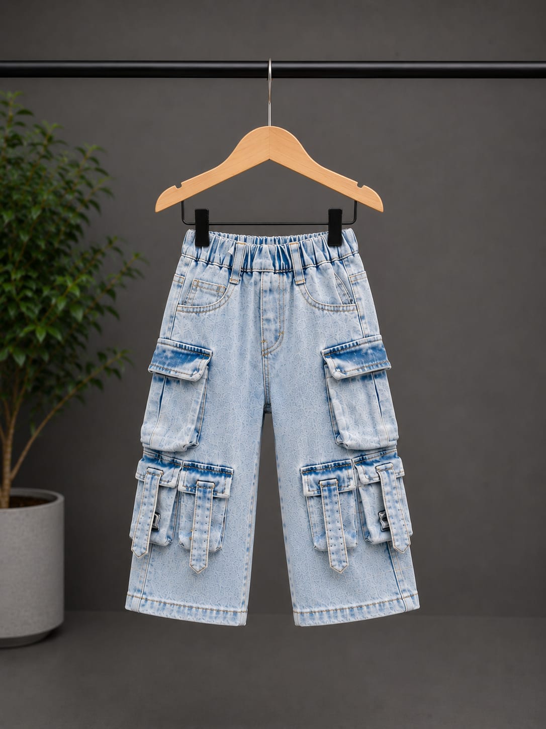 Boys Ice Blue Cargo Baggy Jeans | Premium Korean Streetwear Denim | Size 18 -26