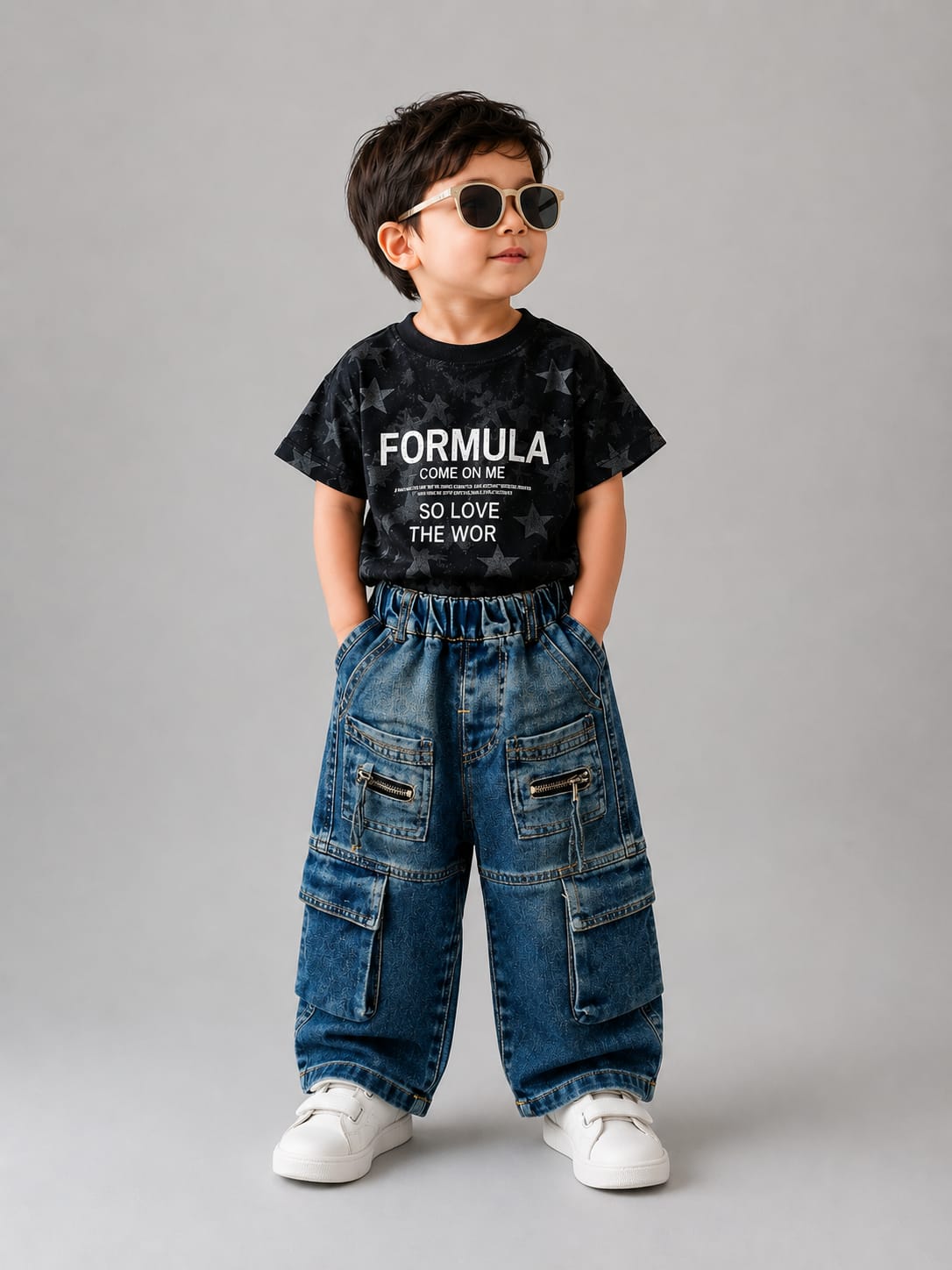 Boys Trendy Dark Blue Cargo Denim | Multi Pocket Jeans | Size 18–26