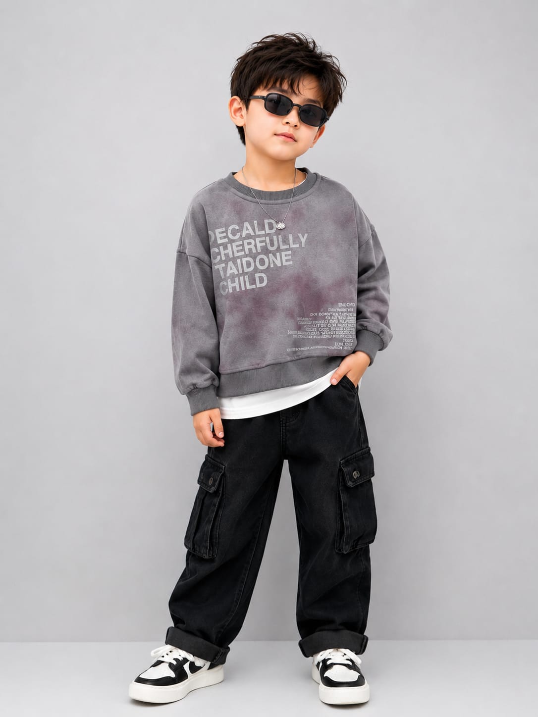 Kids Oversized Tie-Dye Sweatshirt | Grey Layered All Weather Sweatshirt | 8–10 Years