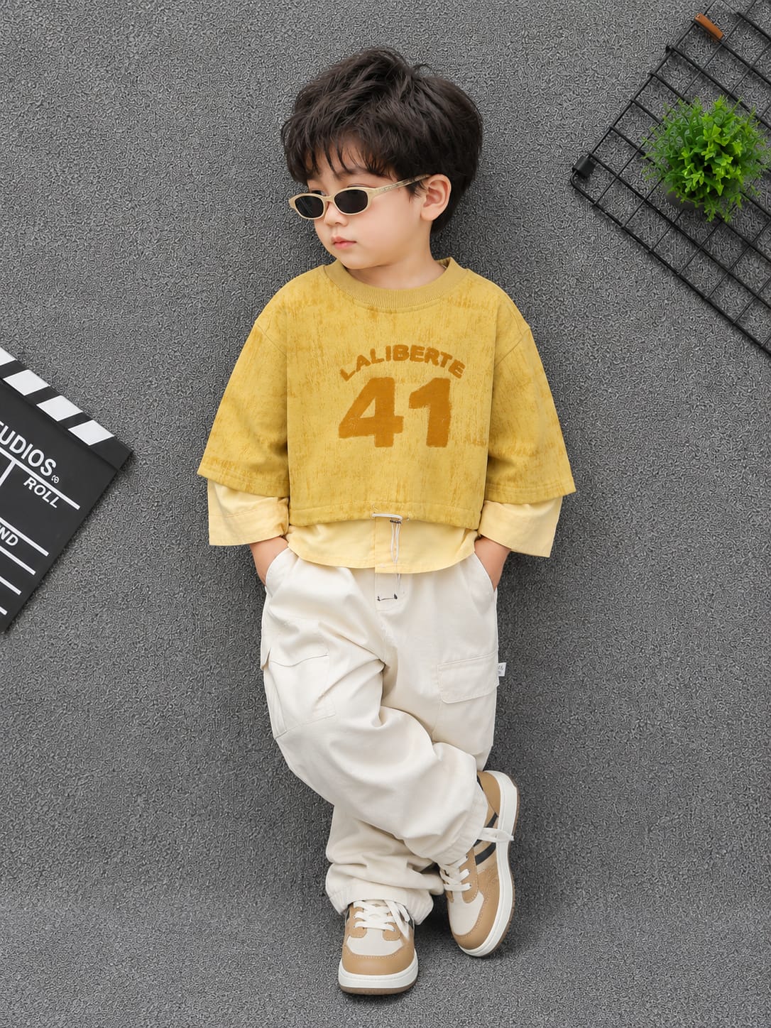 Kids Liberty 41 Printed Layered Full Sleeve T-Shirt | Mustard Yellow | 1–5 Years