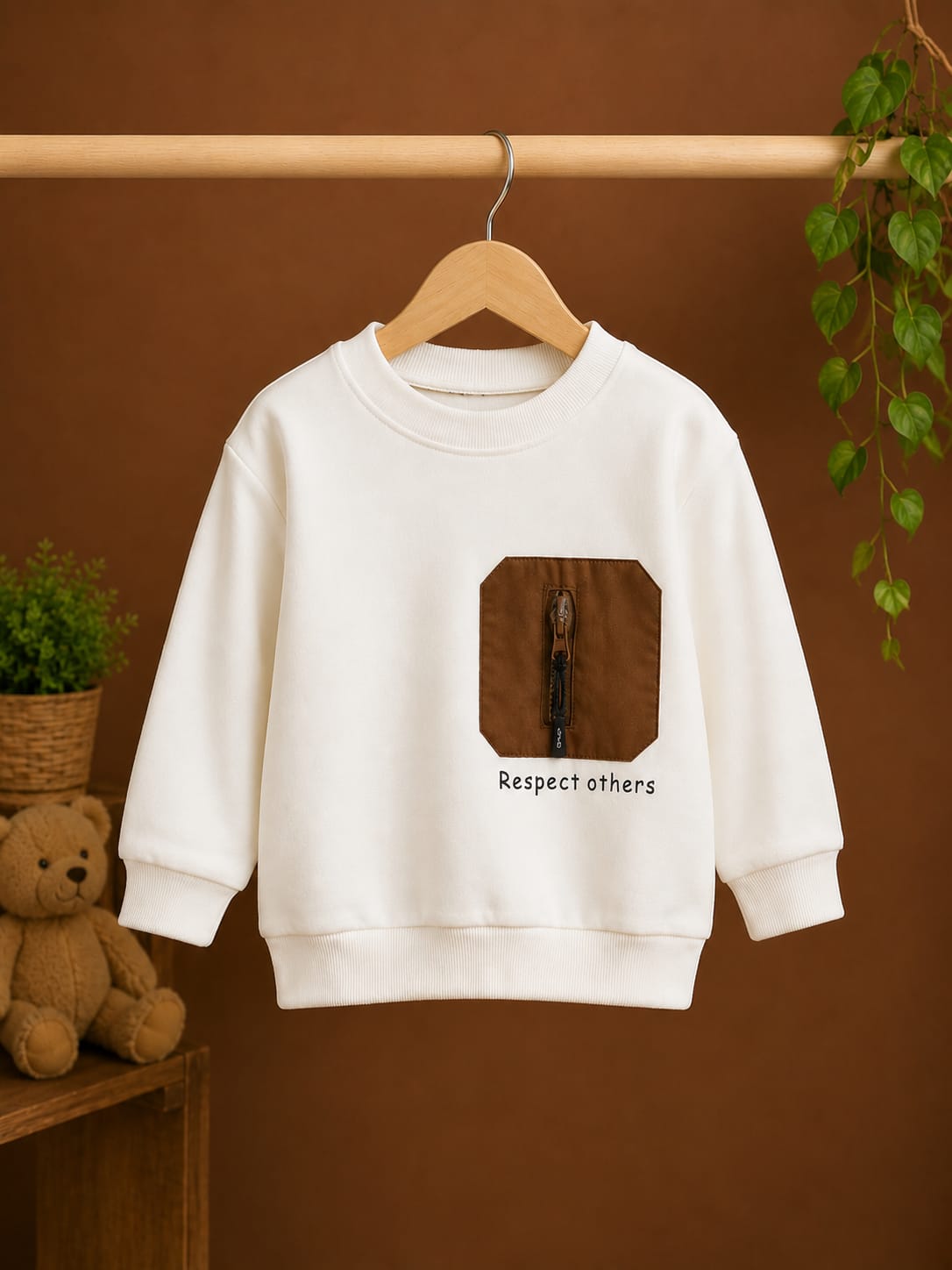 Kids Respect Others Pocket Sweatshirt | White | 1–5 Years