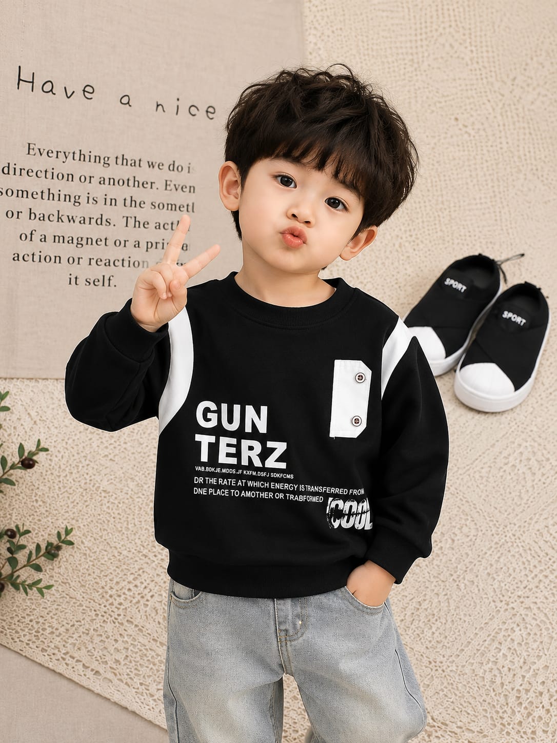 Kids Gun Terz Printed Winter Sweatshirt | Black Cotton Fleece Sweatshirt | Boys Casual Sweatshirt | Size 18–26