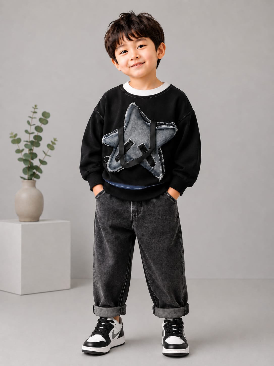 KIDS PREMIUM BLACK STAR PATCH SWEATSHIRT | SIZES 18–26