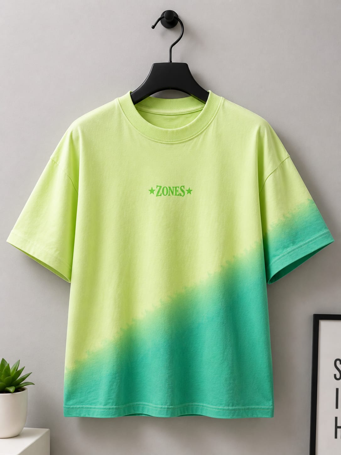 Kids Premium Cotton Oversized T-Shirt – Neon Green & Aqua Gradient | 6–9 Years