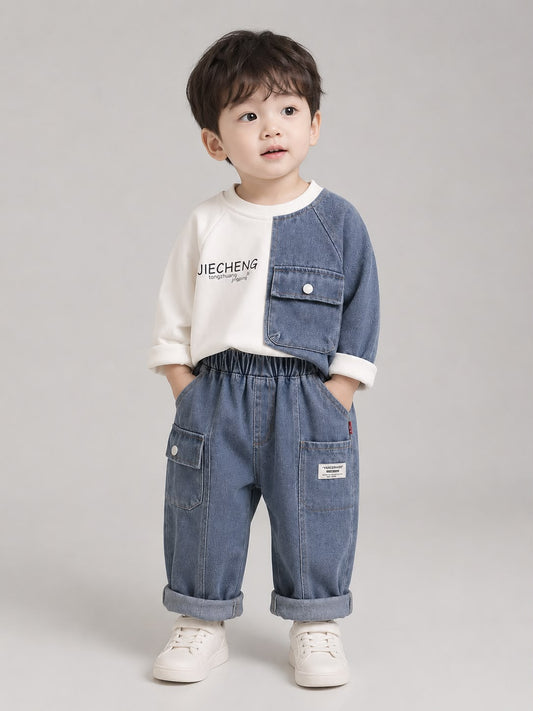 oys Denim Co-Ord Set | PBremium Kids 2-Piece Outfit | Blue & White | Size 18–26