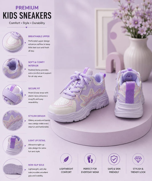 Girls Glitter Chunky Sneakers | Premium Casual Sports Shoes (EU 26–37)