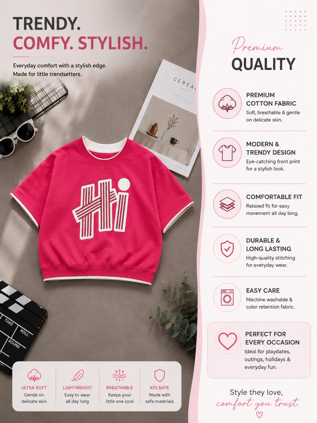 Girls Pink Graphic Sweatshirt T-Shirt