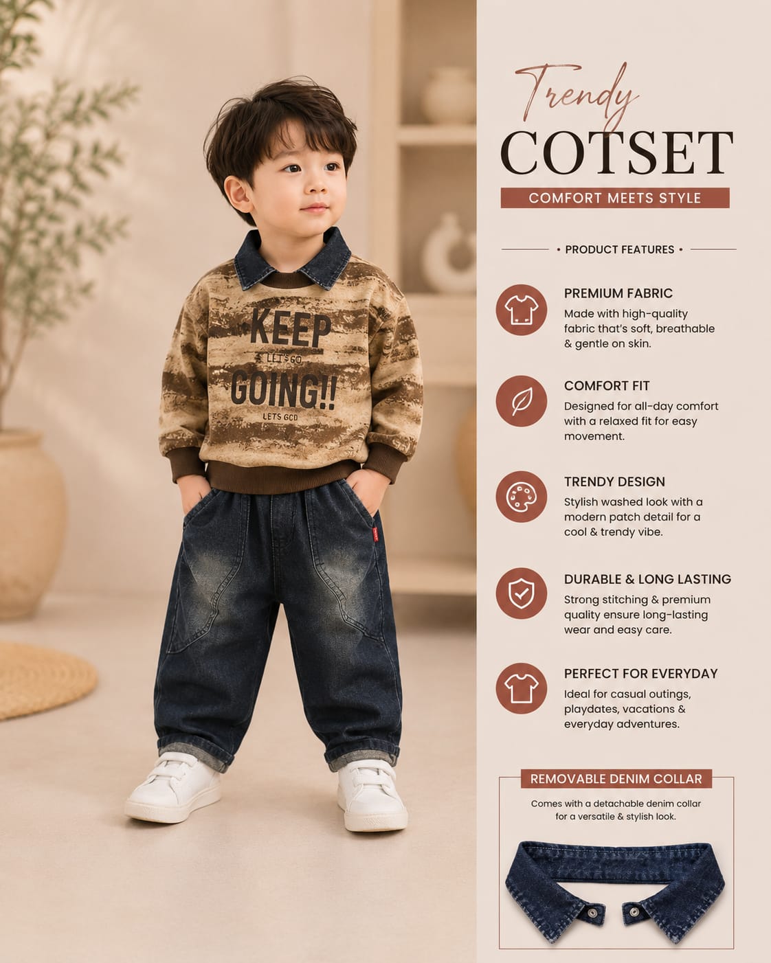 Boys Printed Sweatshirt & Baggy Jeans Co-ord Set | Size 18–26