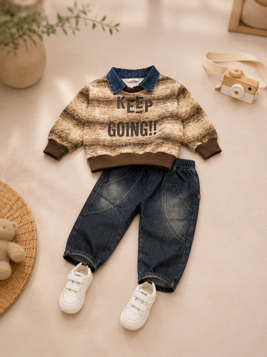 Boys Printed Sweatshirt & Baggy Jeans Co-ord Set | Size 18–26