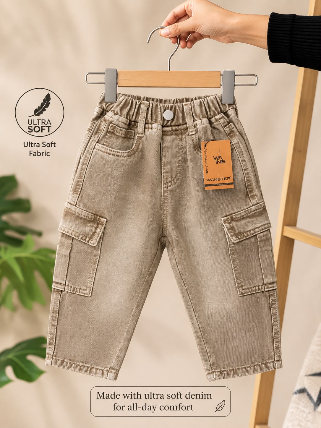 Boys Premium Beige Ultra Soft Denim Cargo Shorts | Stylish Kidswear | Sizes 18-26