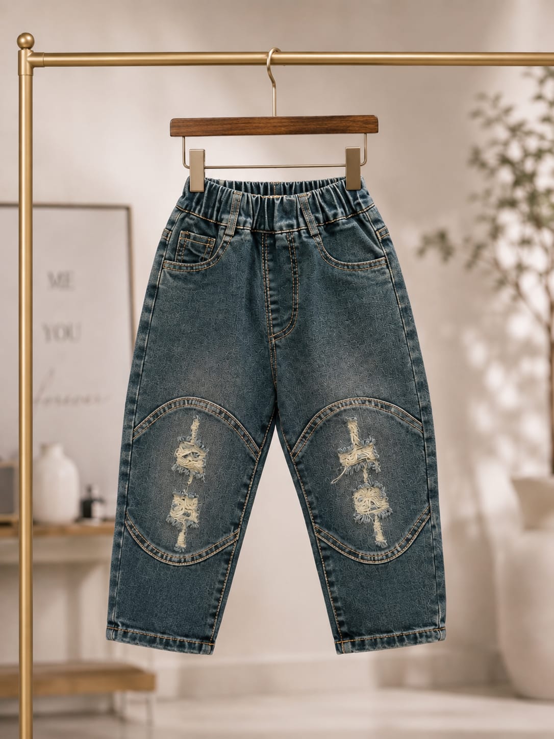 Boys Distressed Patch Denim Jeans | Trendy Casual Straight Fit Jeans | 1-6 Years