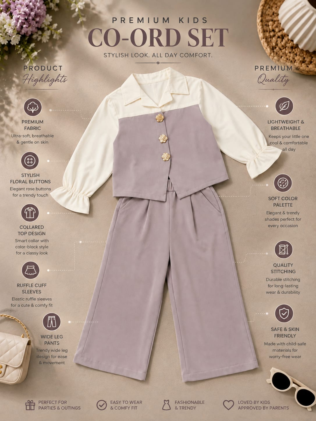 Girls Elegant Co-Ord Pant Suit Set | Stylish Party Wear Outfit | 6 month-6 Years