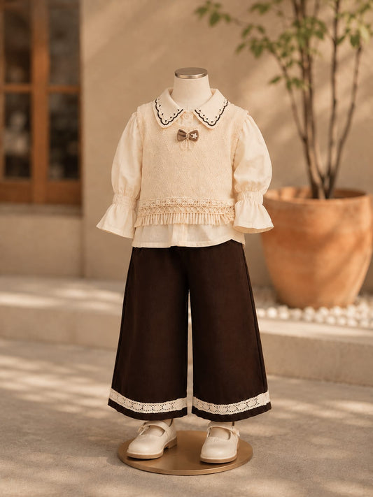 Girls Elegant Knitted Top & Wide Leg Pant Co-Ord Set | Party Wear Outfit | 6 month-6 Years