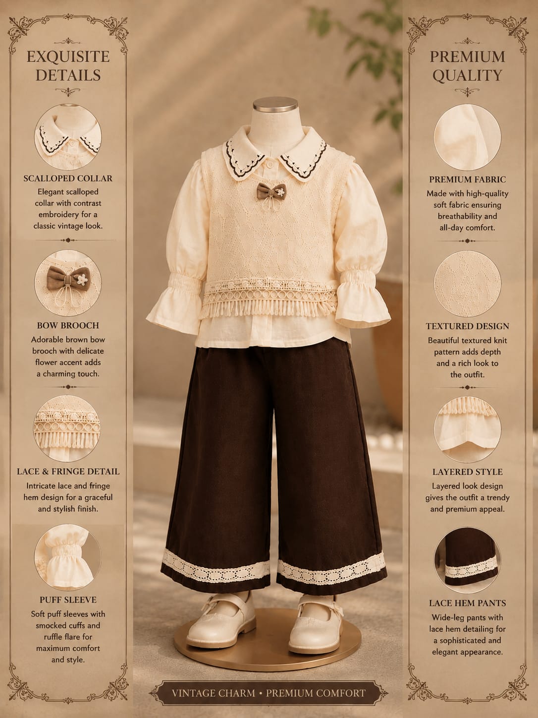 Girls Elegant Knitted Top & Wide Leg Pant Co-Ord Set | Party Wear Outfit | 6 month-6 Years