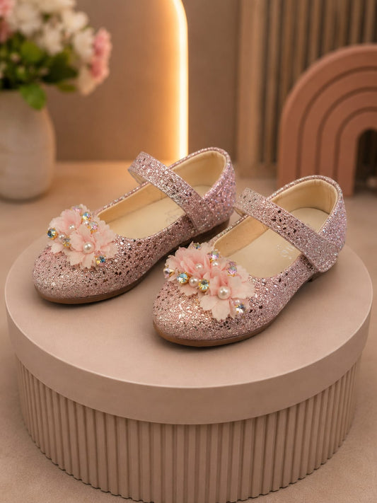 Girls’ Pink Glitter Flower Party Sandals – EU 21–25