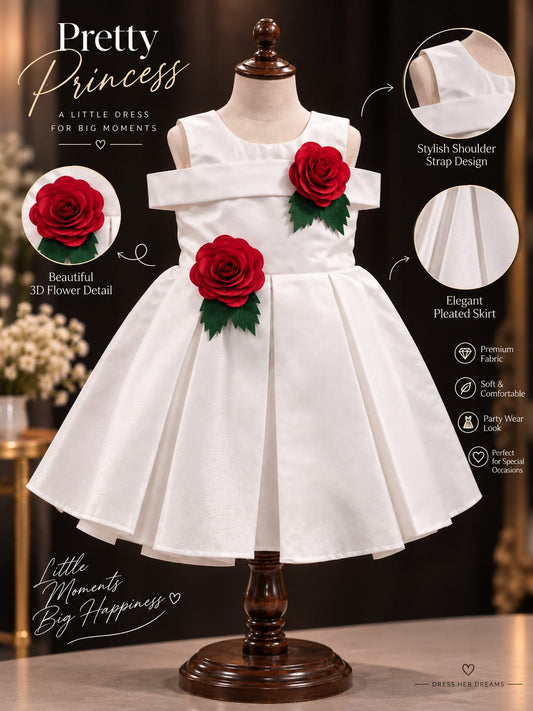 Girls Elegant White Party Dress with 3D Rose Appliqué | Princess Occasion Dress | 1-4 Years Description