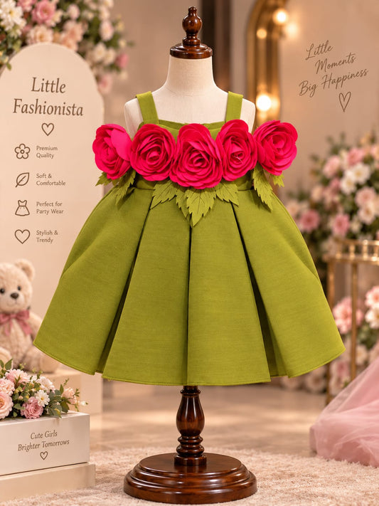 Girls Floral Rose Party Dress | Premium Designer Occasion Dress | 1-4 Years
