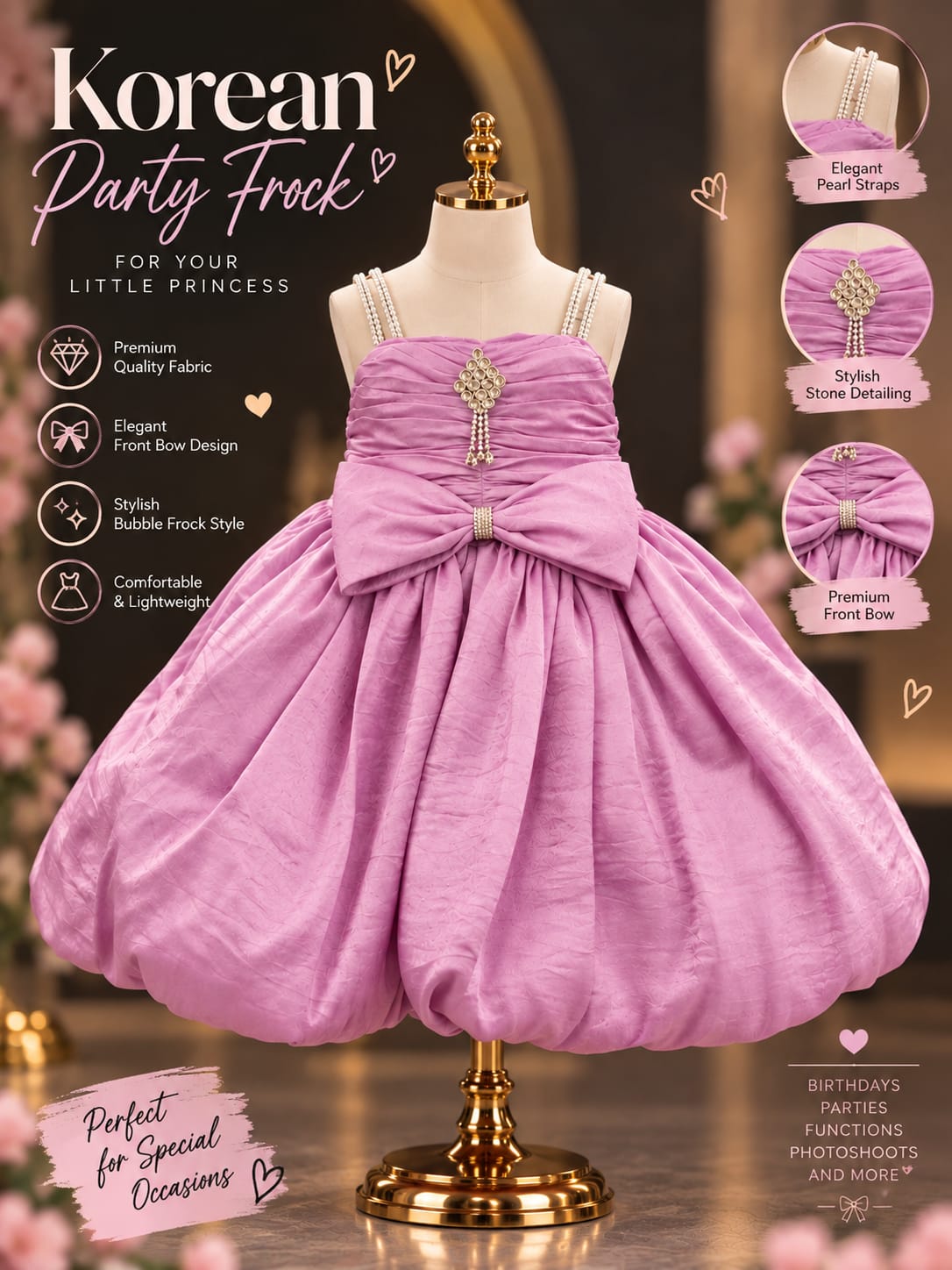 Lavender Princess Bubble Party Dress | Girls Premium Occasion Wear Dress | 1-4 Years
