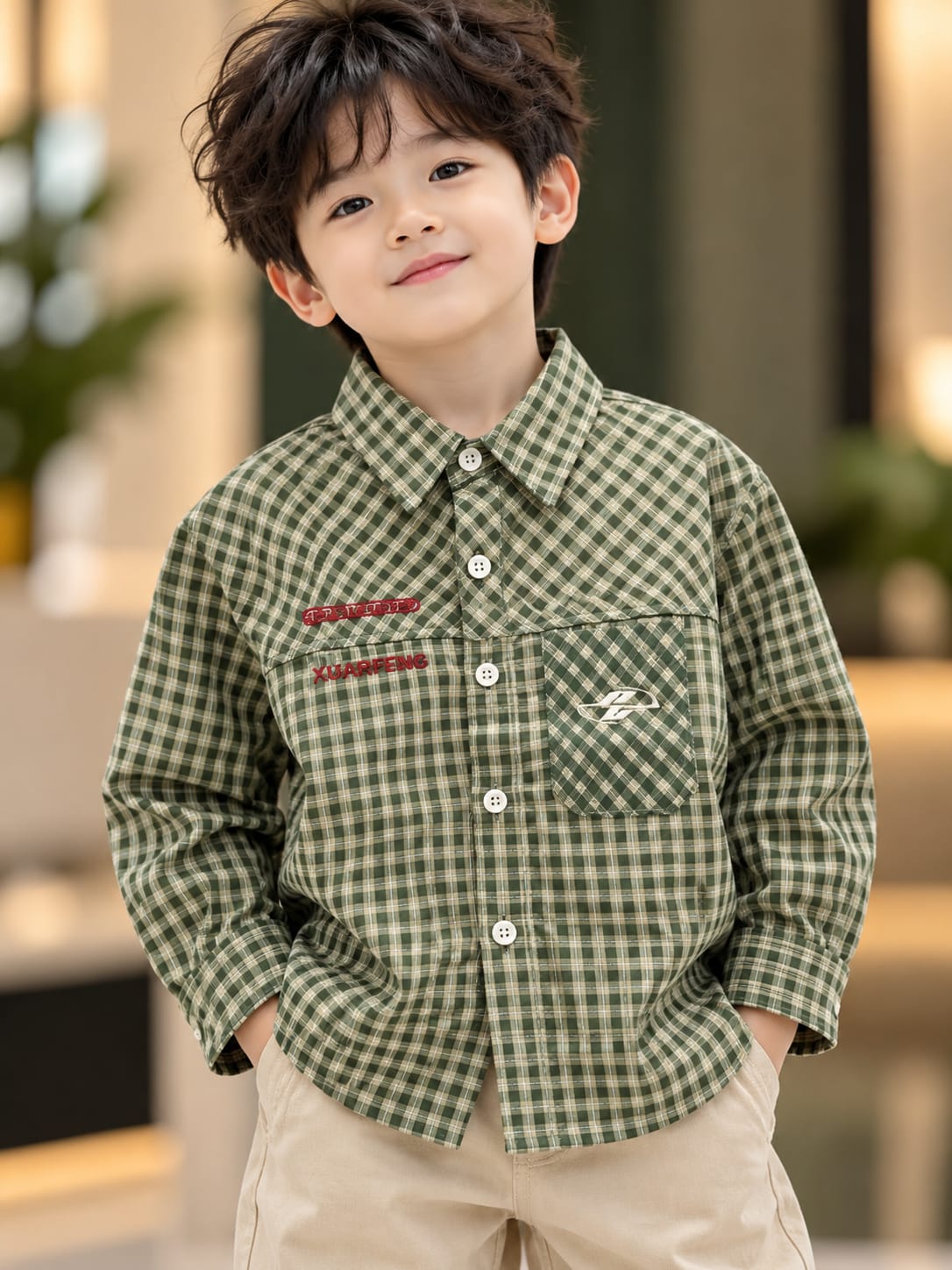 Baby Boys Green Checkered Full Sleeve Shirt with Chest Pocket | 6 Monthsβ5 Years