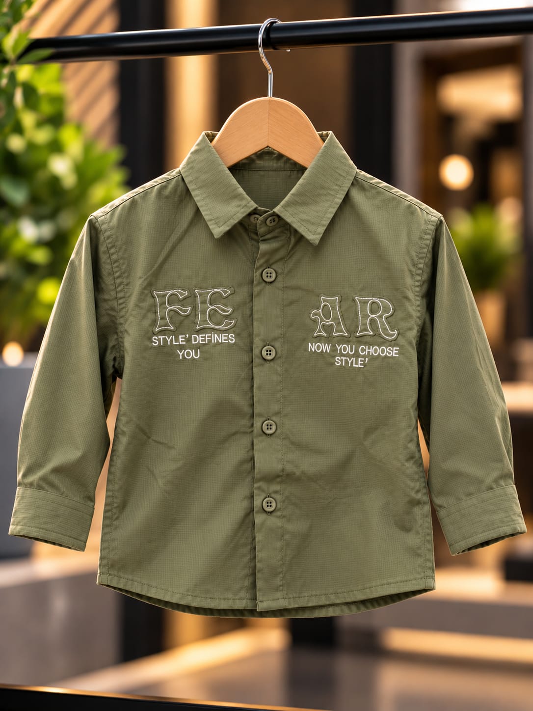 Boys Olive Green Printed Full Sleeve Shirt | Kids Casual Button-Down Shirt | 1-6 Years