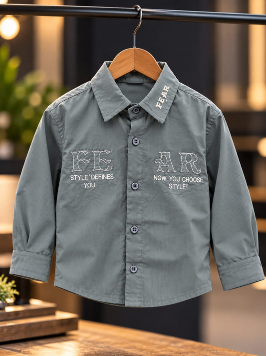 Boys Slate Grey Printed Full Sleeve Shirt | Kids Casual Button-Down Shirt | 1β6 Years