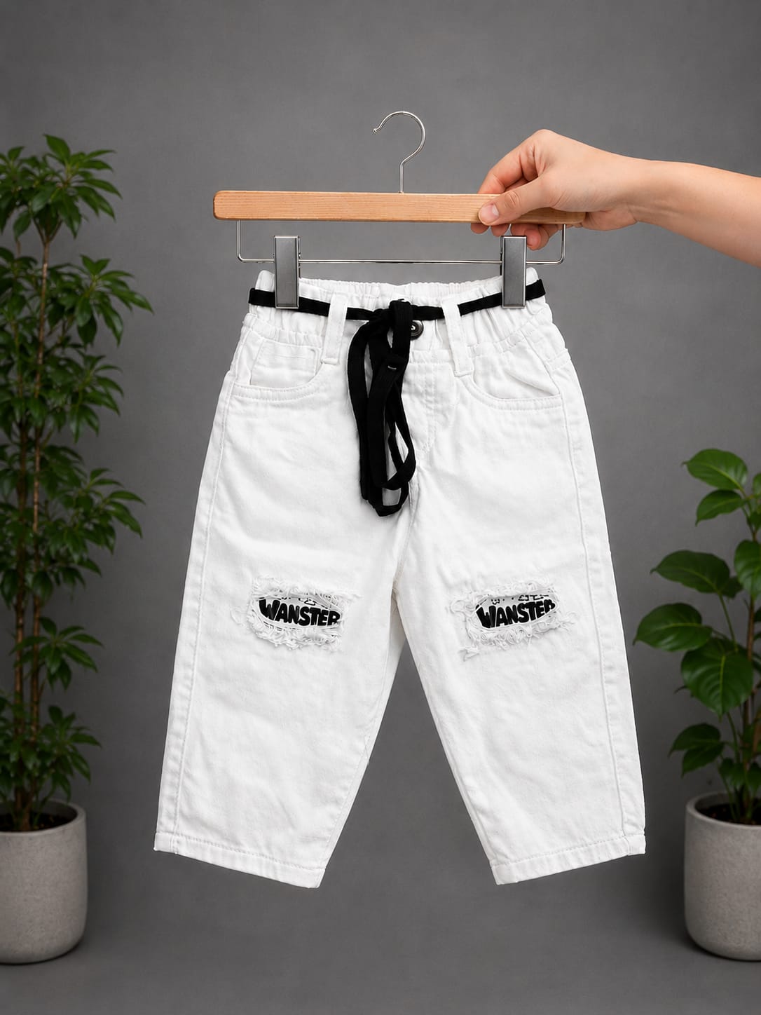WANSTER Kids White Baggy Jeans | Premium Korean Style Denim Pants | Size 18–26