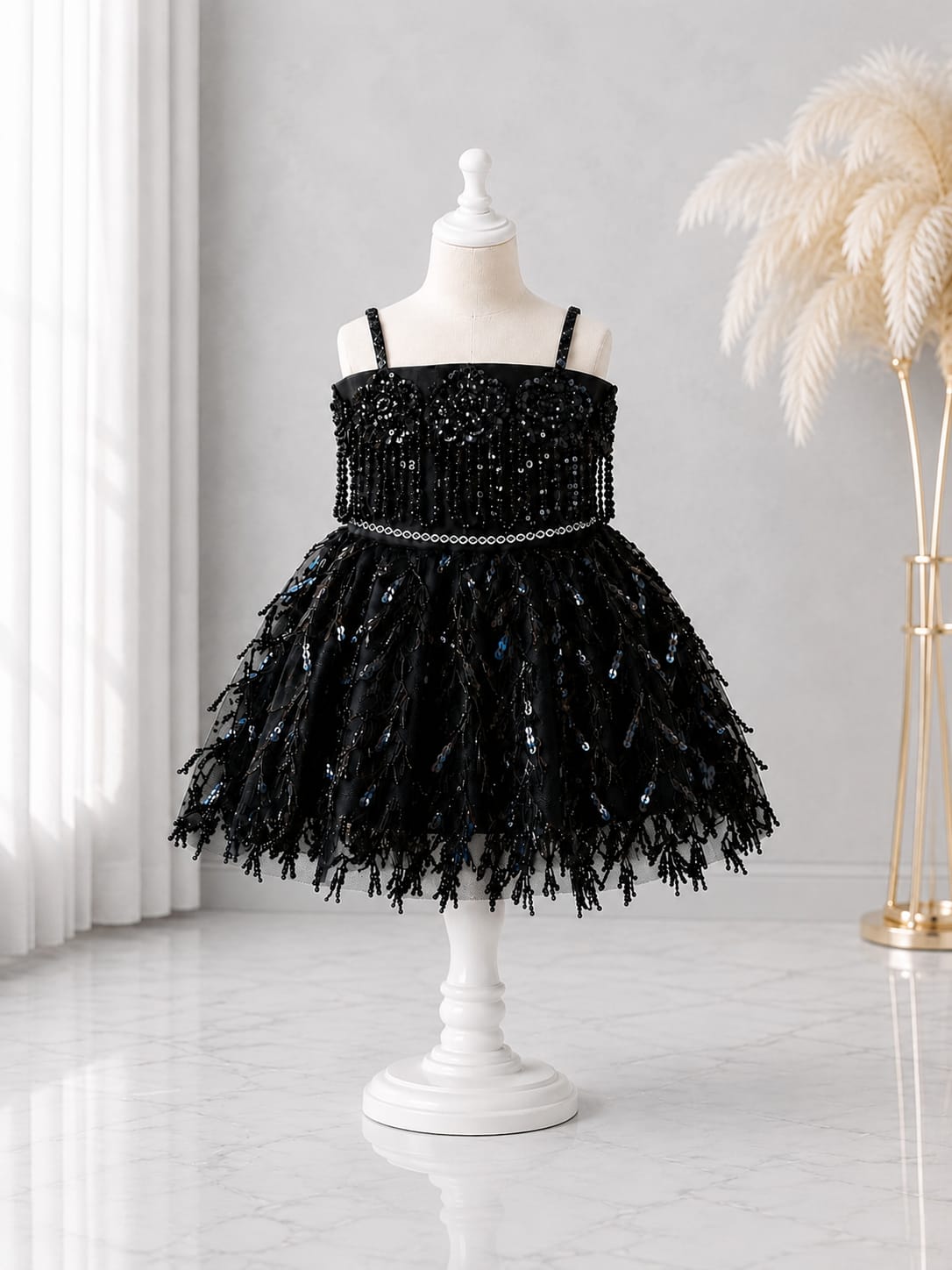 Girls Premium Black Sequin Party Dress | Fancy Birthday & Wedding Dress | Size 16–20