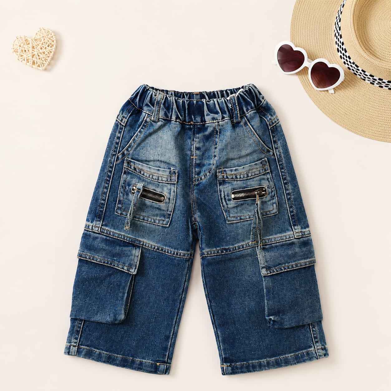 Boys Trendy Dark Blue Cargo Denim | Multi Pocket Jeans | Size 18–26