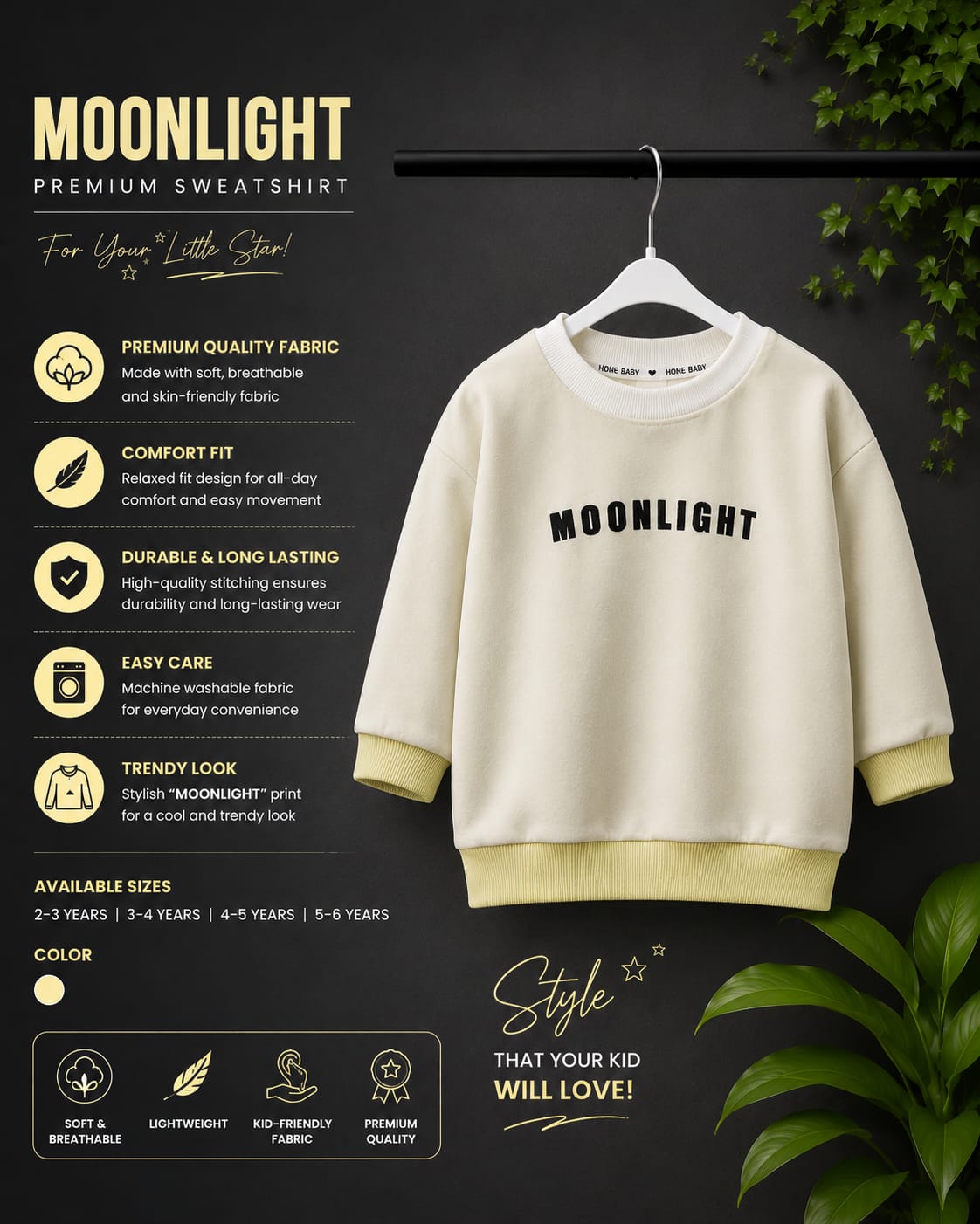 Kids Moonlight Printed Fleece Sweatshirt | Soft Winter Wear | 1–5 Years