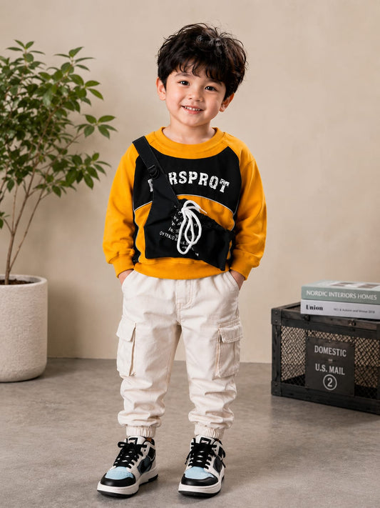 Kids Persprot Fleece Sweatshirt | Mustard Yellow & Black | Winter Wear | 1–5 Years
