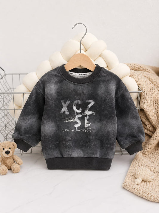 Kids XCZSE Acid Wash Fleece Sweatshirt | Charcoal Grey | Winter Wear | 1–5 Years