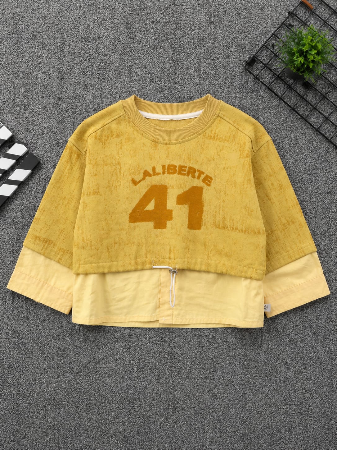 Kids Liberty 41 Printed Layered Full Sleeve T-Shirt | Mustard Yellow | 1–5 Years