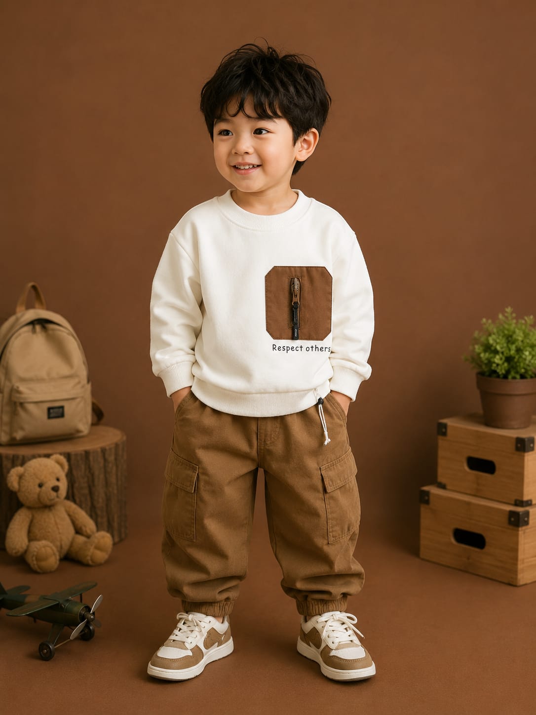 Kids Respect Others Pocket Sweatshirt | White | 1–5 Years