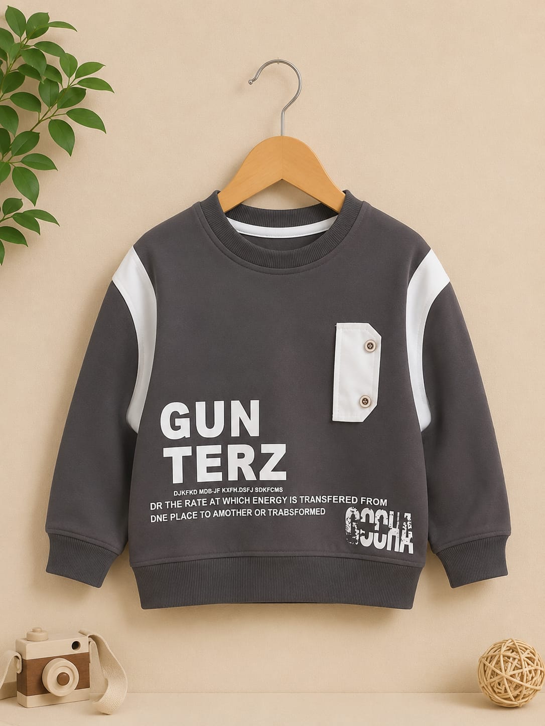 Kids Gun Terz Printed Winter Sweatshirt | Dark Grey Cotton Fleece Sweatshirt | Boys Casual Sweatshirt | Size 18–26