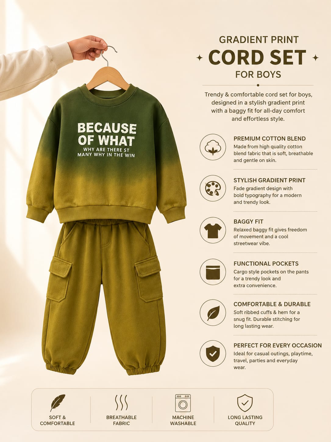 Kids Ombre Cargo Tracksuit Set | Green Co-Ord Sweatshirt & Jogger | 7–9 Years