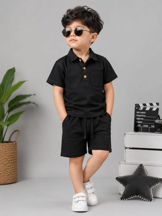 Boys Premium Black Linen Cord Set | Half Sleeve | 2-Piece | 2–5 Years