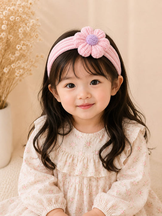 Baby Girls Pink Flower Nylon Headband | Soft Stretch Floral Hair Band | Cute Hair Accessory