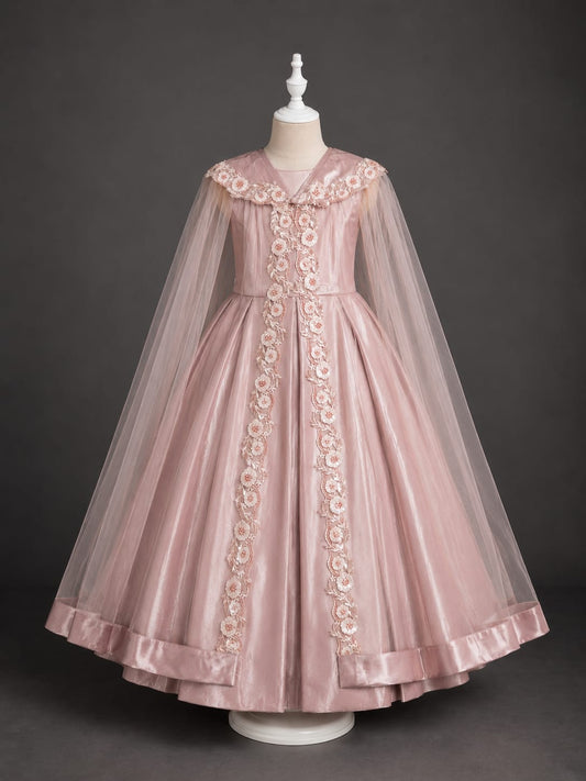 Girls Premium Pink Princess Party Wear Gown with Cape – Designer Birthday & Wedding Dress | 3–8 Years