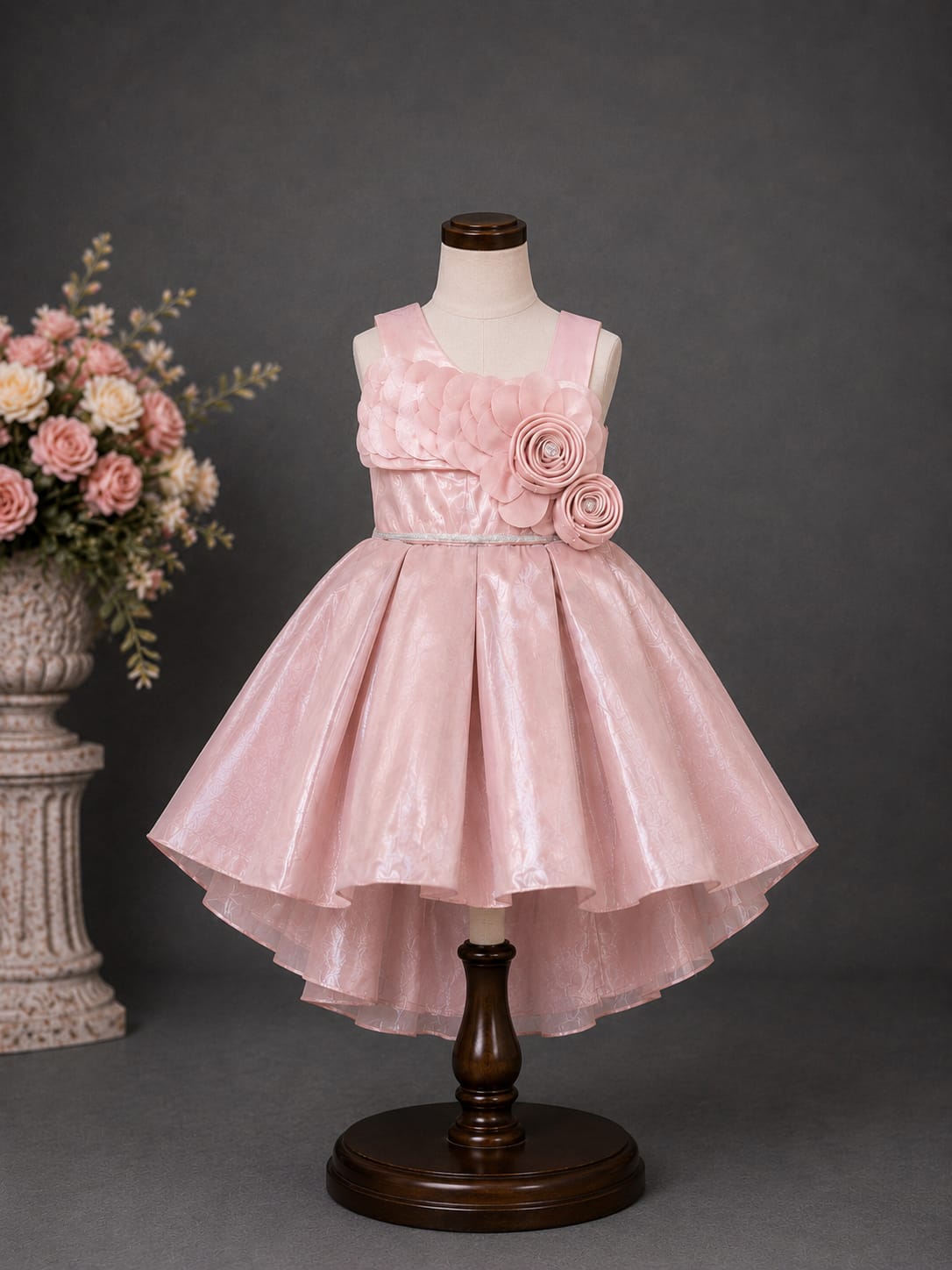 Product Title Girls Premium Pink High-Low Party Wear Frock – Designer Princess Dress | Size 16–22