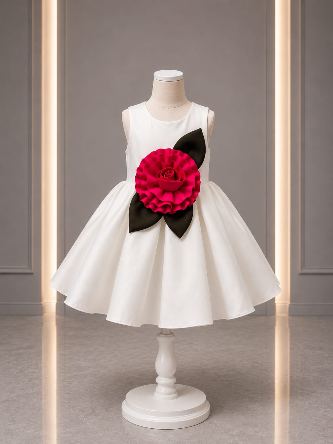Product Title Girls Premium White Party Wear Frock – Designer Satin Princess Dress with 3D Floral Appliqué | Size 20-22